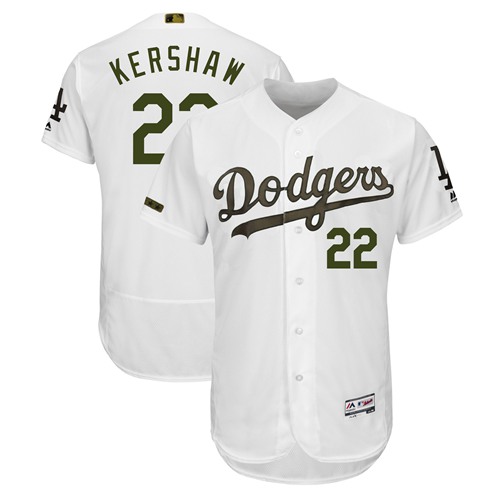 Dodgers #22 Clayton Kershaw White Flexbase Authentic Collection 2018 Memorial Day Stitched MLB Jersey